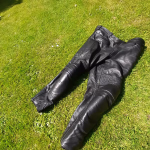 Motorbike leather trousers, waist 38 regular leg for sale