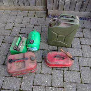 Five petrol/fuel cans for sale